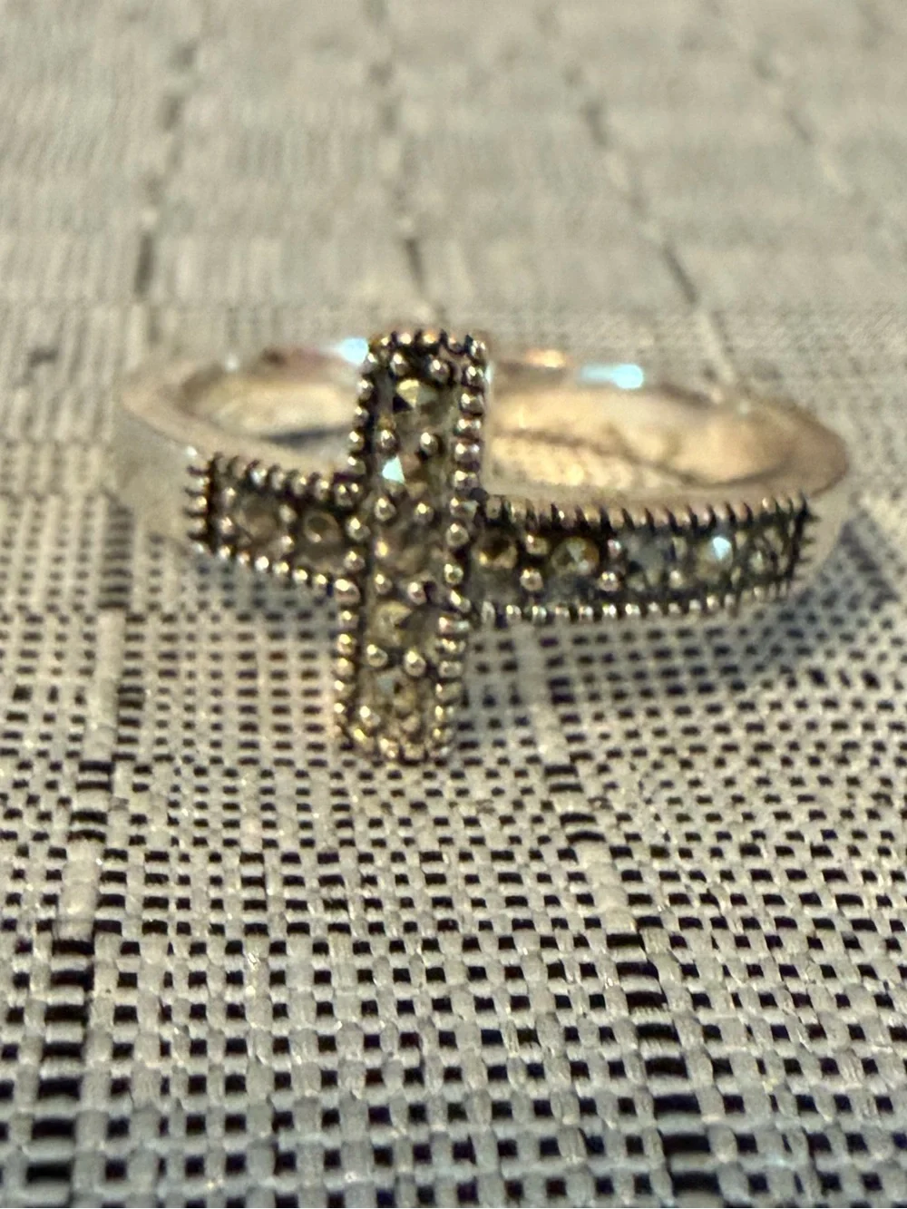 Sterling Silver Cross Ring with Marcasite Accent - Silver